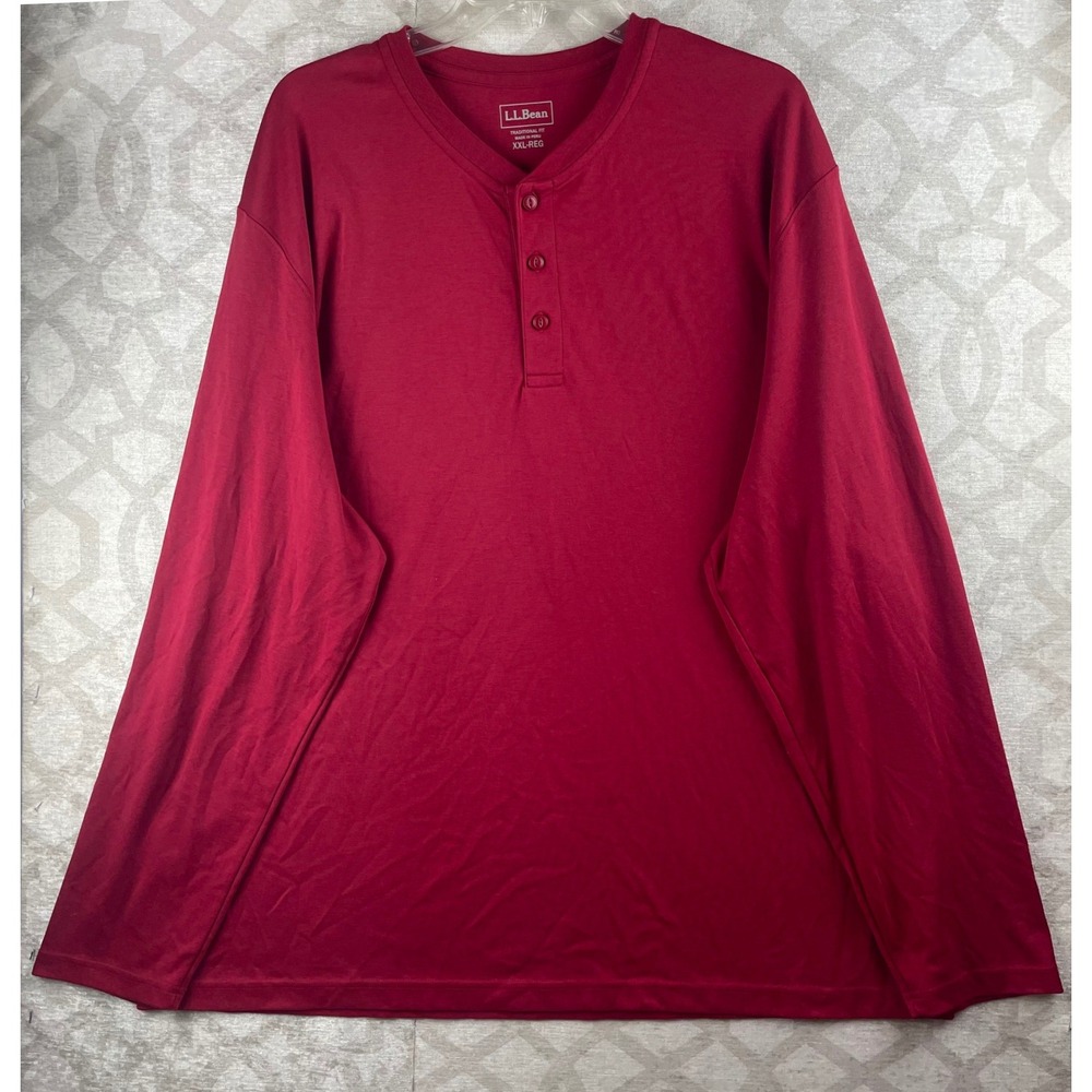 L.L.Bean Henley Men XXL Red Excellent Pima Cotton Long Sleeve Traditional Fit